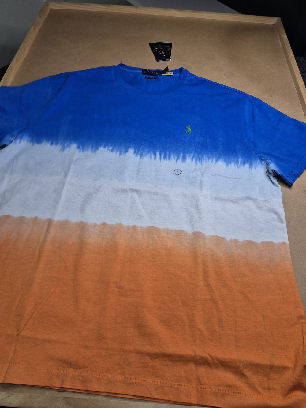 Polo by Ralph Lauren Men's Blue White Orange Dip-Dye Crew T-Shirt 4067/30